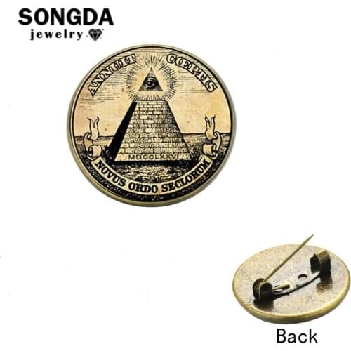 SONGDA Vintage Masonic Brooches Lapel Pins Eye of God Mason Glass Cabochon Bronze Silver Plated Metal Badge Pin Brooch Souvenir
