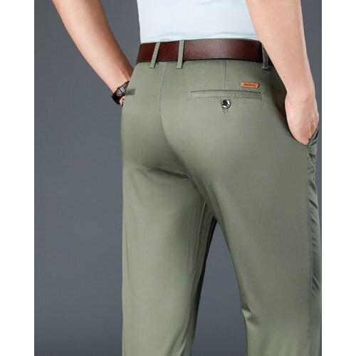 Mens Pants Spring Summer Cotton Pants Stretch Male Long Straight Fit Trousers Classic Business Dress Formal Pants Khaki Black