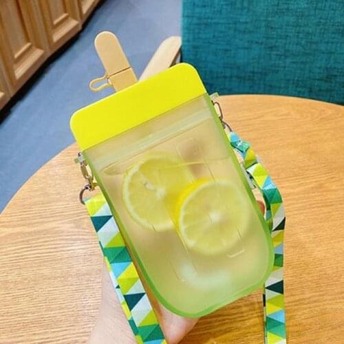 1PCS 300ml Creative Transparent Square Plastic Popsicle Cup Outdoor Cold Juice Water Cups Fashion Ice Cream Water Cup With Rope
