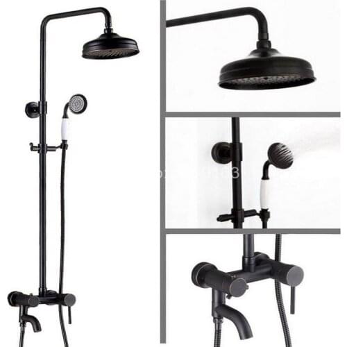 Black Oil Rubbed Brass Wall Mounted Bathroom Rain Shower Hand Shower Tub Faucet Set Mixer Valve With Hand Shower ars366