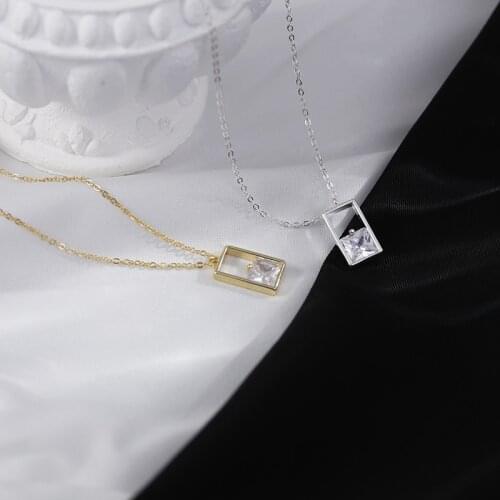 HI MAN 925 Sterling Silver Plating 14K Gold Nordic Square Crystal Pendant Necklace Women Classic Charm Wedding Gift Jewelry