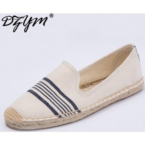 DZYM 2019 Spring Summer Classic Stripe Canvas Espadrille Lino Hemp Women Flats Casual Breathable Loafers Zapatos Mujer