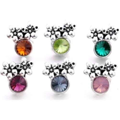 Flower Rhinestone Mini Buttons Charms 12mm Metal Snap Button for snap jewelry XH6011