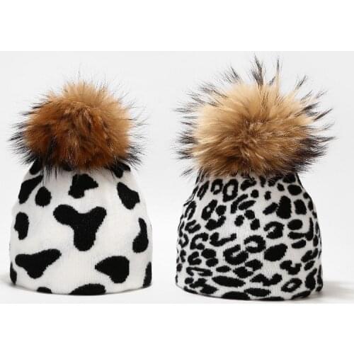 MPPM 2021 New Womens hats Beanies Winter Hats for women 100% Raccoon Fur Pompom Hat Female knitted caps