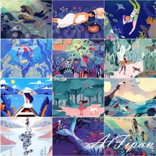 Cartoon Scenery Diy Diamond Embroidery Paimnting Comics Illustration Diamond Mosaic Rhinestone Wall Art Picture Home Decor Gift