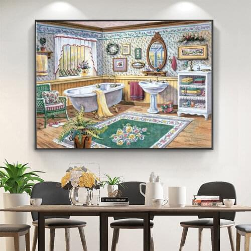 Landscape Bathroom DIY Embroidery 11CT Cross Stitch Kits Needlework Craft Set Printed Canvas Cotton Thread Home Wholesale