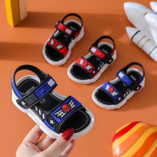 New Baby Boys Sandals Summer Kids Beach Shoes Children Cartoon Spiderman Print Soft Toddler Kids Sandals EUR Size 21 22 23 27