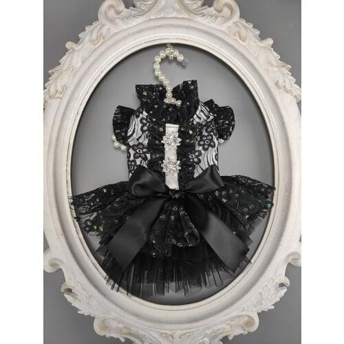 Handmade Dog Clothes Pet Dress Black Colors Lace Sequin Noble Cat Outfit Poodle Maltese Yorkie