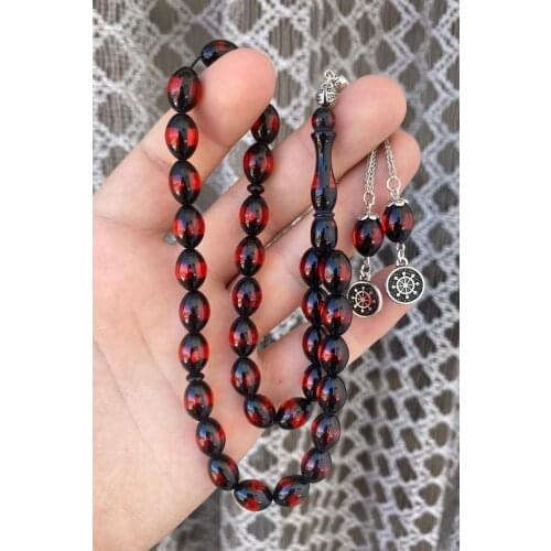 Pres Fire Squeezing Dice Hand Job Turkish Made Vernier Moire Polish Custom Amber Rosary Round Cut Red Color Metal Tassels