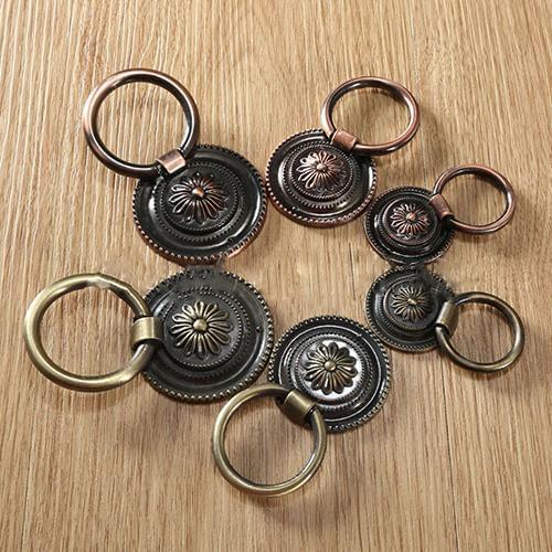 Retro Antique Zinc Alloy Cabinet Knob Flower Carved Drawer Drop Ring Pull Handle for Door Cupboard Kitchen Bathroom with screw