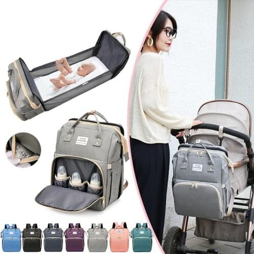 Baby Diaper Bag Bed Backpack For Mom Maternity Bag Multifunctional Portable USB Folding Large Capacity Nursing Bag Outdoor