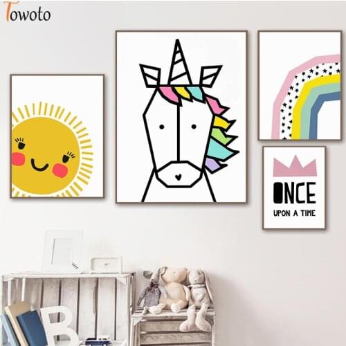 Sun Rainbow Unicorn Posters and Prints Kids Poster Cartoon Canvas Painting Nursery Wall Art Pictures Baby Kids Room Wall Decor