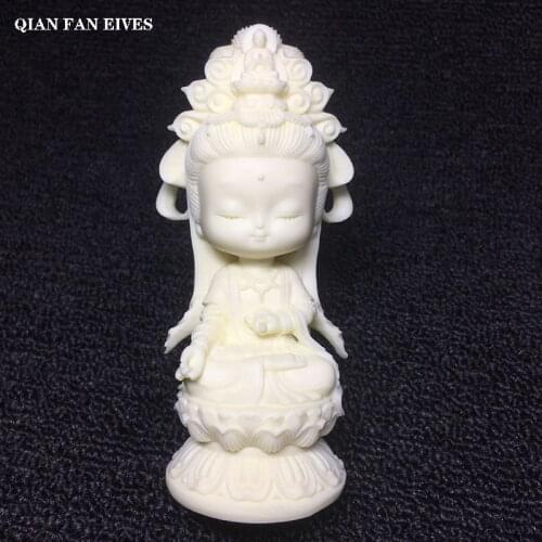 Chinese style Cartoon Guanyin Statuette High-quality hand-carved cute little Guanyin Bodhisattva Home desktop decoration statue