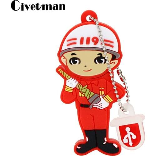 USB Flash Drive Cartoon Firemen Pen Drive 4GB 8GB 16GB 32GB 64GB 128GB Cute Memory Stick Personalized Gift Pendrive Flash Drive