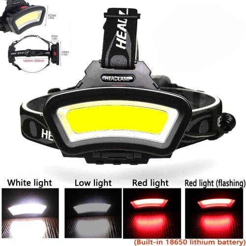 USB Rechargeable COB Headlamp Red White LED Light Fishing Headlight Hunting Head Lamp Camping Head Light Flashlight Torch