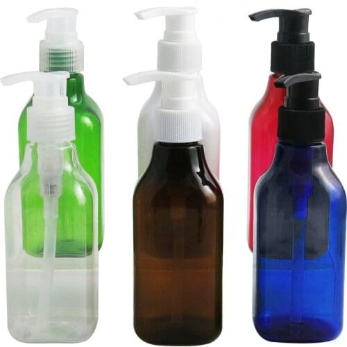 12pcs 200ml Empty Travel PET Portable Packing Containers Colorful Slope Shoulder Cream Bottle with Lotion Pump