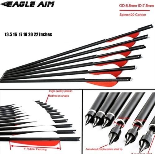12 PCS 13.5 16 18 20 22 Inches Archery Carbon Arrows with red white Vane Crossbows Bolts for 35-59lbs crossbows Outdoor Hunting