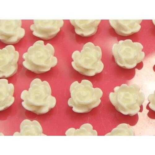 50 White Cabochon Juliet Rose Flower Flatback Resin 8mm(0.31") DIY Embellishments