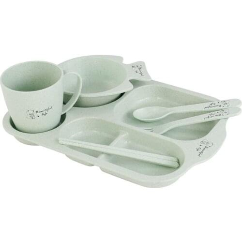 6Pcs Baby bowl+spoon+fork+cup Food Supplement Dinnerware Set Cartoon Kids Dishes Anti-hot Training Dinner Plate Tableware Set