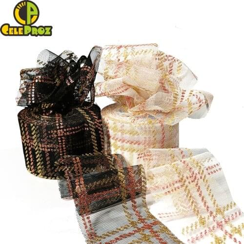 6cm 22M Glitter Tulle Ribbon Checker Mesh Roll Hairband Tutu Pom Bowknot Handmade Gift Cake Topper DIY Sewing Craft Supplies