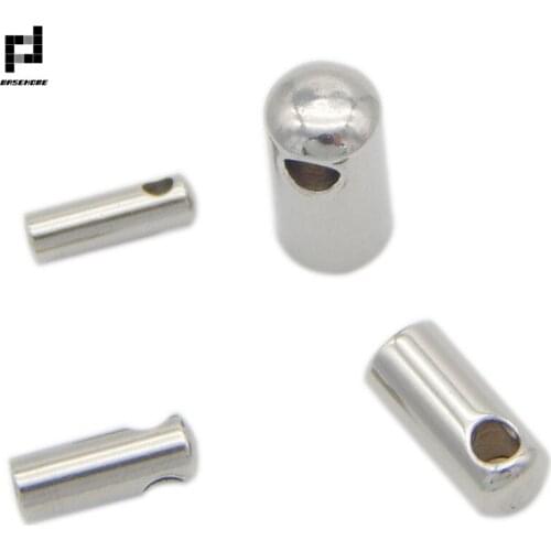 BASEHOME 20pcs/lot Stainless Steel End Caps End Clasps Crimp Bead For 3/4/5/6 Round Leather Cord DIY Jewelry Connector