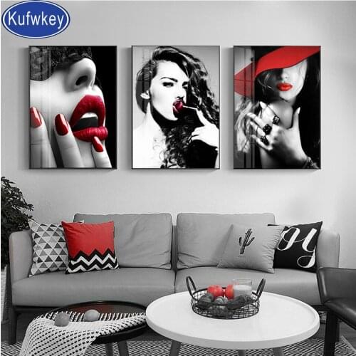 Black white sexy women diamond embroidery icons 5D DIY Diamond painting cross Stitch Full Square round diamond mosaic red hat gi