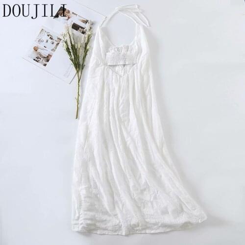 DOUJILI Fashion Women Dress Sleeveless Backless White Color Sex Female Loose Long Dress For Party Dress
