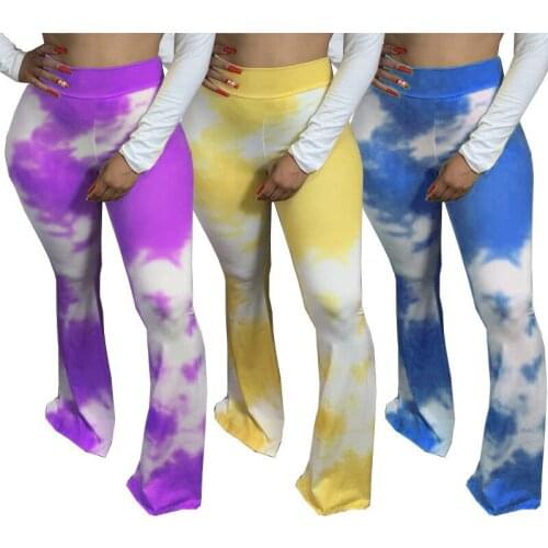 Elastic Joggers Leopard Printed High Waist Sweatpants Casual Tie Dyeing Flare Ruched Pants Women Sweat Pants Big Size Trousers