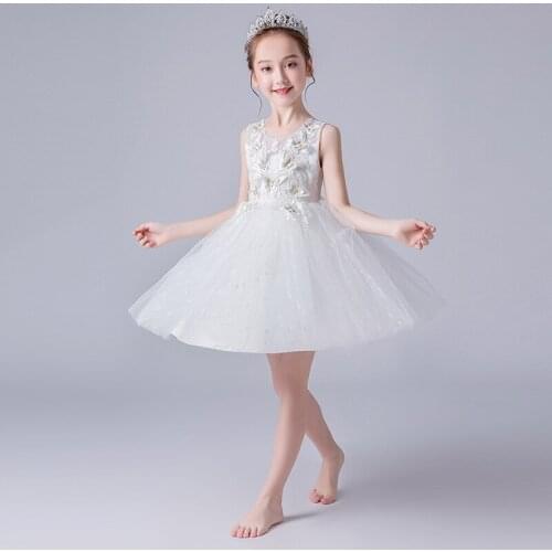 Elegant Flower Girls Dresses Kids 3D Flower Applique Bodice Tulle Party Wedding Bridesmaid Dress Formal Girls Clothing Ball Gown