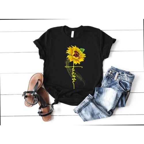Sunflower Christian Faith File Instant Download T-shirt Design Faith Over Everything 100% cotton O Neck y2k Unisex Streetwear