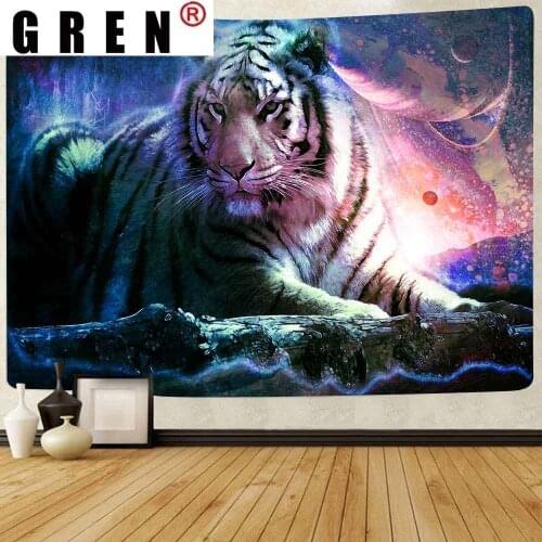 GREN Tiger Full Moon Fox Dragon Cartoon Animals Tapestry Constellation Art Wall Hanging Tapestries for Living Room Home Decor