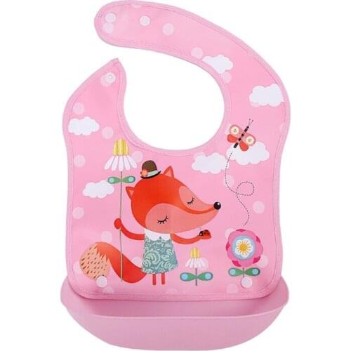 GXMB Waterproof Baby Bibs Feeding Saliva Towel Cartoon Apron with Removable Pocket