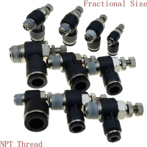 2pcs Air Pneumatic Flow Speed Control Valve Fractional Size For Tube OD 5/32" 1/4' 5/16" 1/4" 3/8" X NPT/UNF Thread