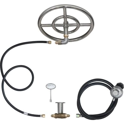 Burner Kit Control Sytem Regulator Brass Control Valve for Outdoor Fire Pit, Fireplace with 12" Double Ring Burner Set Propane
