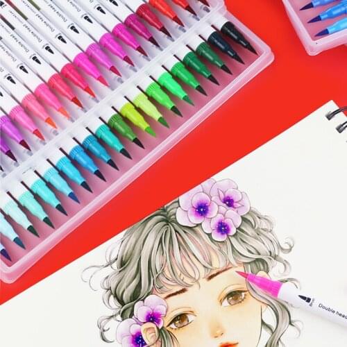 24/36/72/80/100 color double head watercolor pen set school art graffiti special hook line soft head needle tube marker pen