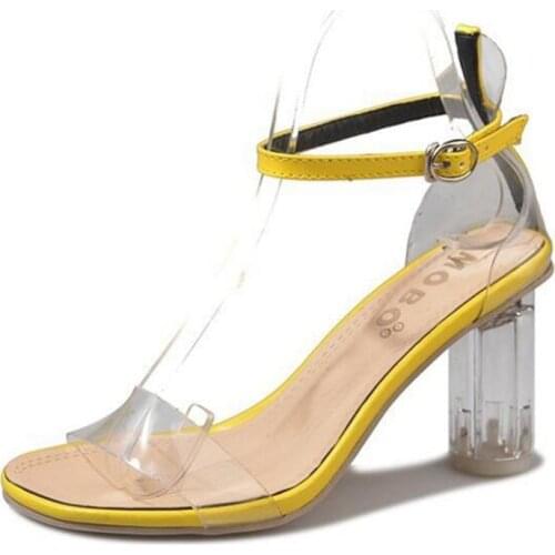 Shoes women Fashion Transparent Sandals Ankle High Heels Block Party Open Toe Shoes Hot Sale Sandalia Feminina