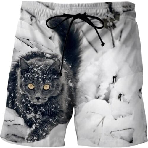 Lovely cat Animal pattern Beach Shorts male 3D printed off white Fashion Board shorts Men/Women summer Shorts Pants Swimwear