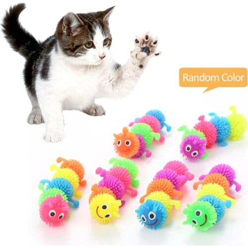 Rubber Cat Toys Interactive Simulation Colorful Caterpillar Shape Cat Accessories for Kitten Cute TPR Soft Puppy Home Chew Toys