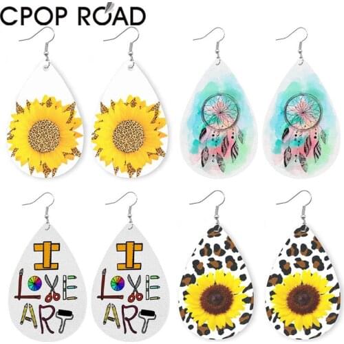 Cpop Football Team Faux Leather Earrings Cute Heart Math Halloween Bunny Water Drop Earrings Fashion Jewelry Women Accessories