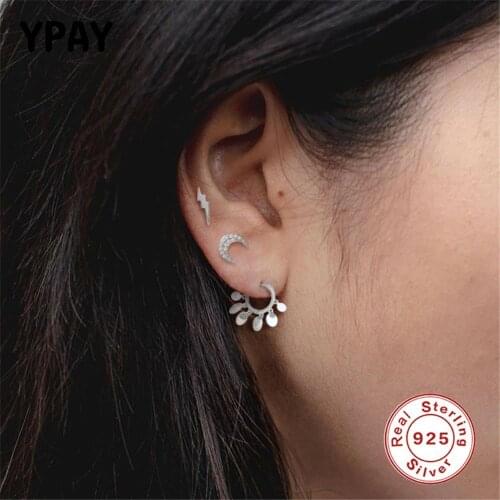 YPAY 100% Genuine 925 Sterling Silver Hoop Earrings for Women INS Round Disc Tassel Earring Small Pendant Jewelry Gifts YME687