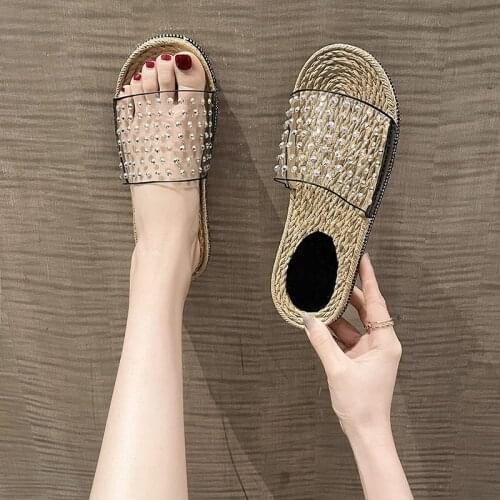 Summer Beach Slides Women Summer Shoes Platform Crystals Transparent Slippers Outdoor Open Toe Elegant Sandals Size 36-40