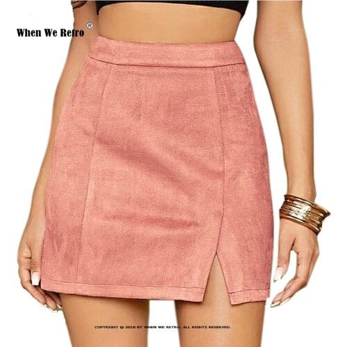 SISHION Autumn Ladies Women Suede Skirt Slit Front Brown Leopard Short Sexy Mini Skirts VD2324