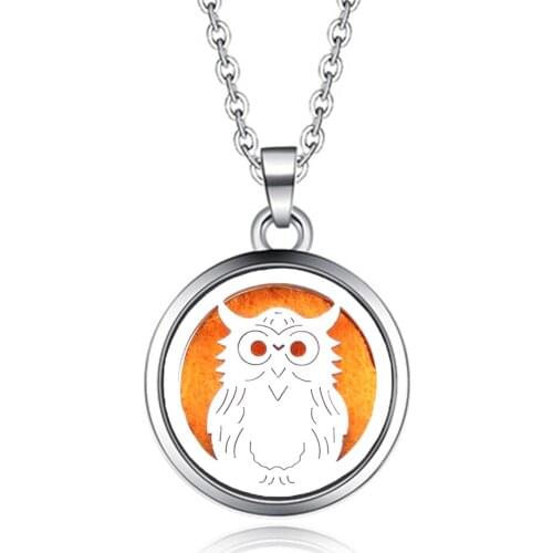 Owl shape Stainless Steel Aroma Box Pendant Necklace Magnetic Aromatherapy Essential Oil Diffuser Box Locket Pendant Jewelry