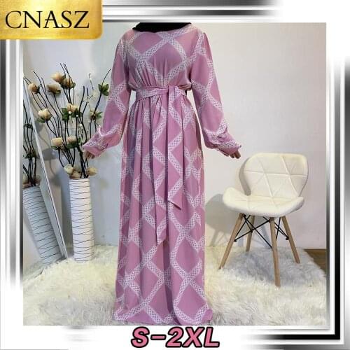 Modern Middle East Arabia Dubai Islamic Clothing Wide Belt Modest Women Floral Print Long Maxi Abaya Muslim Dresses