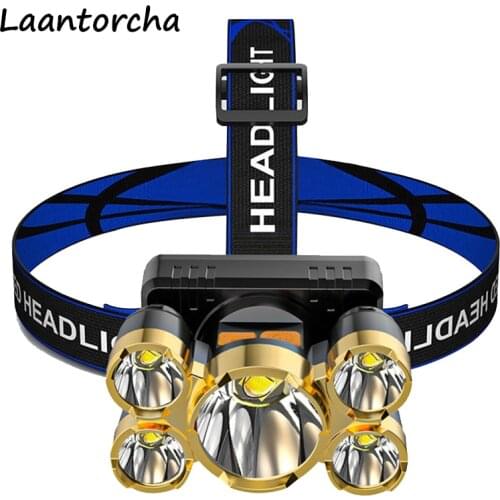 Super bright LED Headlamp With 5*LED Bulbs Outdoor Waterproof LED Headlight USB Rechargeable powerful headlamp Lightweight