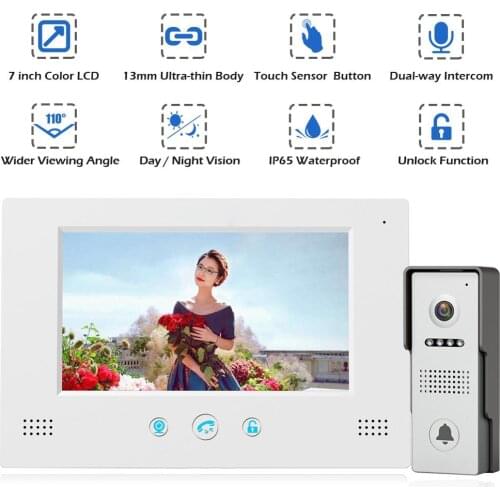 Video Door Phone Doorbell Wired Video Intercom System 7-inch Color Monitor and HD Camera with Door Release,Touch Button