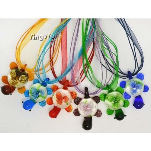 Yingwu Wholesale 6pcs Lot Fashion Necklaces Turtle Animal Flower Murano Lampwork Glass Pendants DIY Necklace