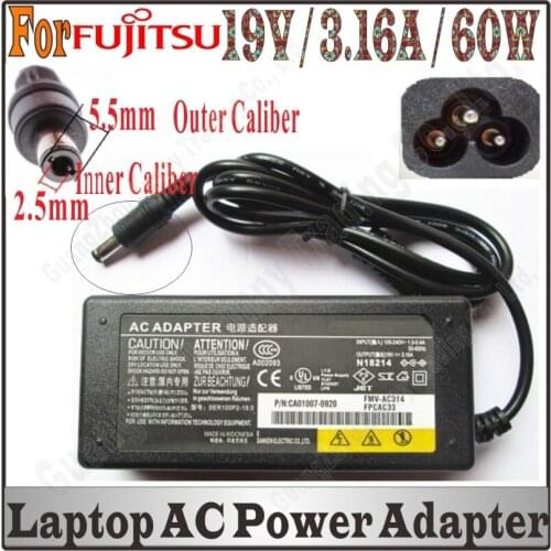 DHL Ship Universal Power Adapter 19V 3.16A AC Laptop Charger For fujitsu LifeBook A4170 A4177 A4178 4187 A4190 FMV-AC319 FPCAC46