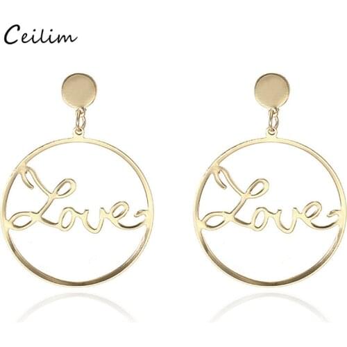 Fashion Love Letter Round Hoop Earrings for Women 2020 New Gold Silver Color Circle Creole Earring Trendy Statement Jewelry