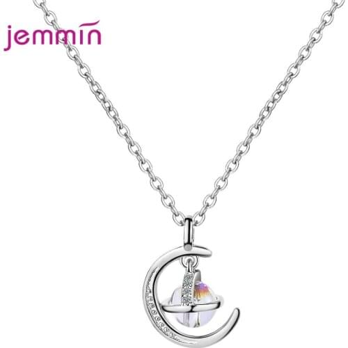 New Design 925 Sterling Silver Women Pendant Necklaces Planet Necklace AAA Zircon Earth Glass Pendant Necklace Chain Jewelry